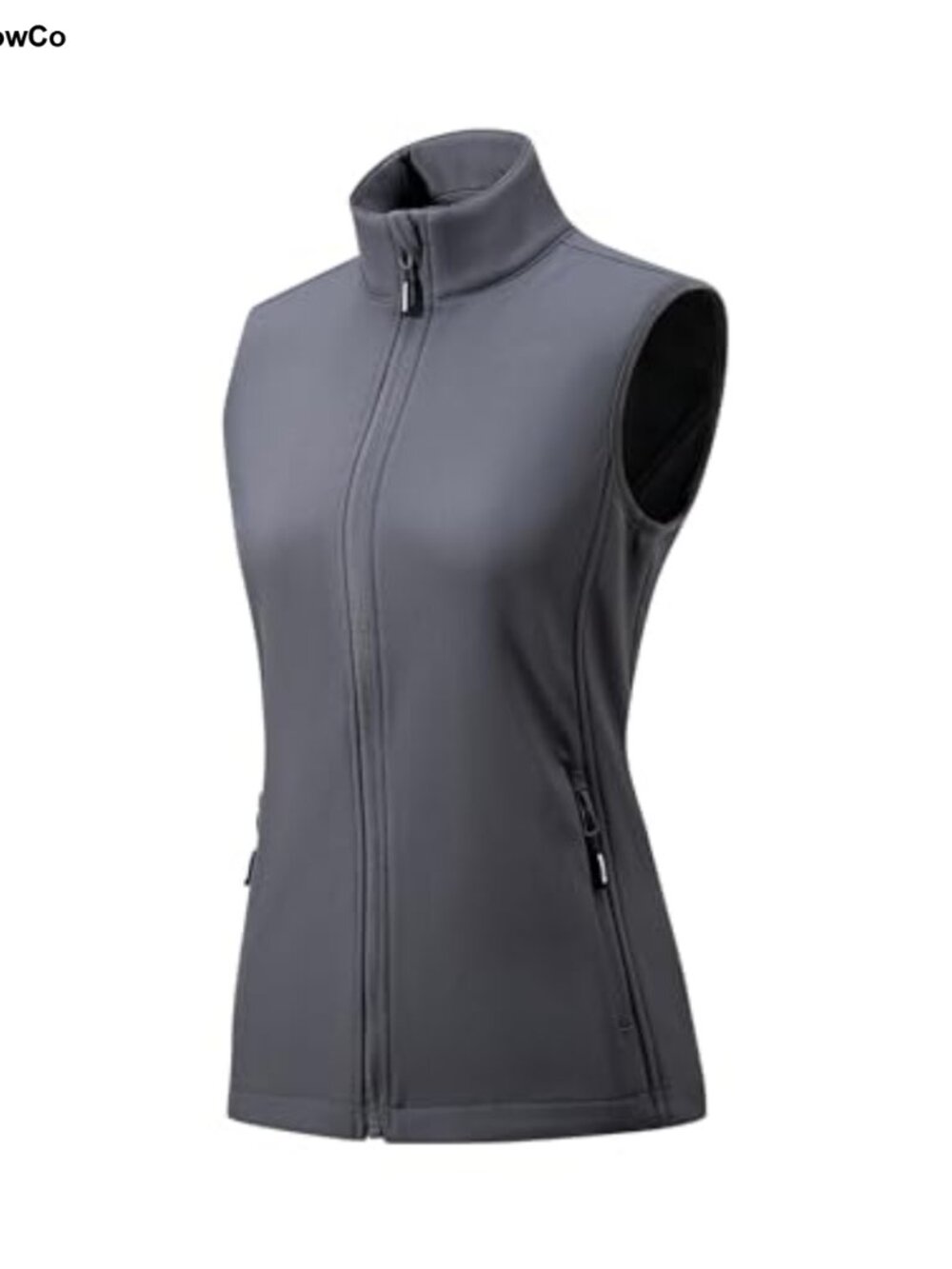 Women's Softshell Vest Full-Zip Sleeveless Jacket Zip Pockets Mock Neck Outdoor